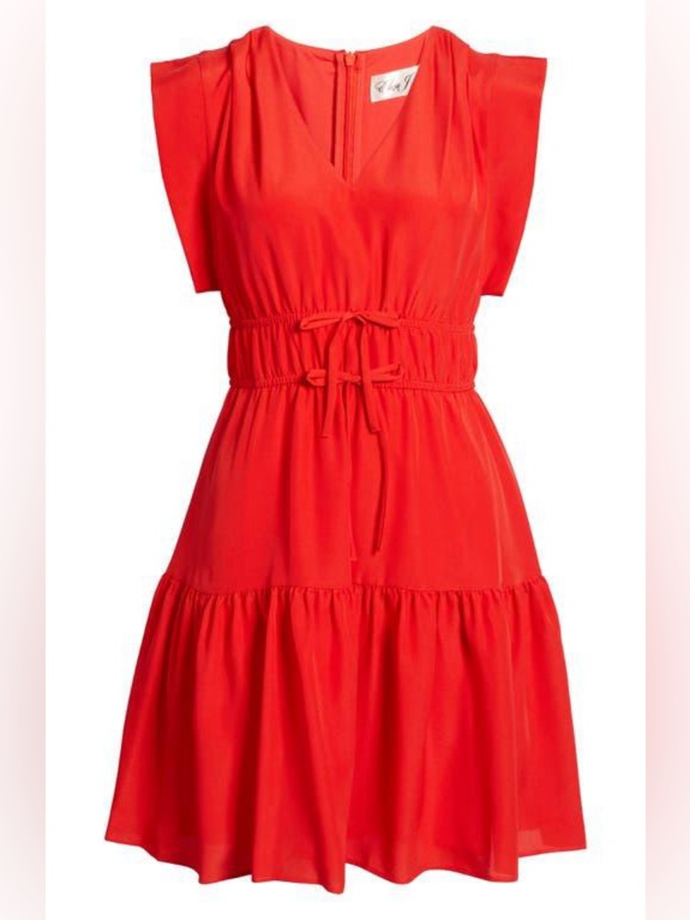 Eliza J Vibrant Red Tiered Drawstring Waist Mini Dress